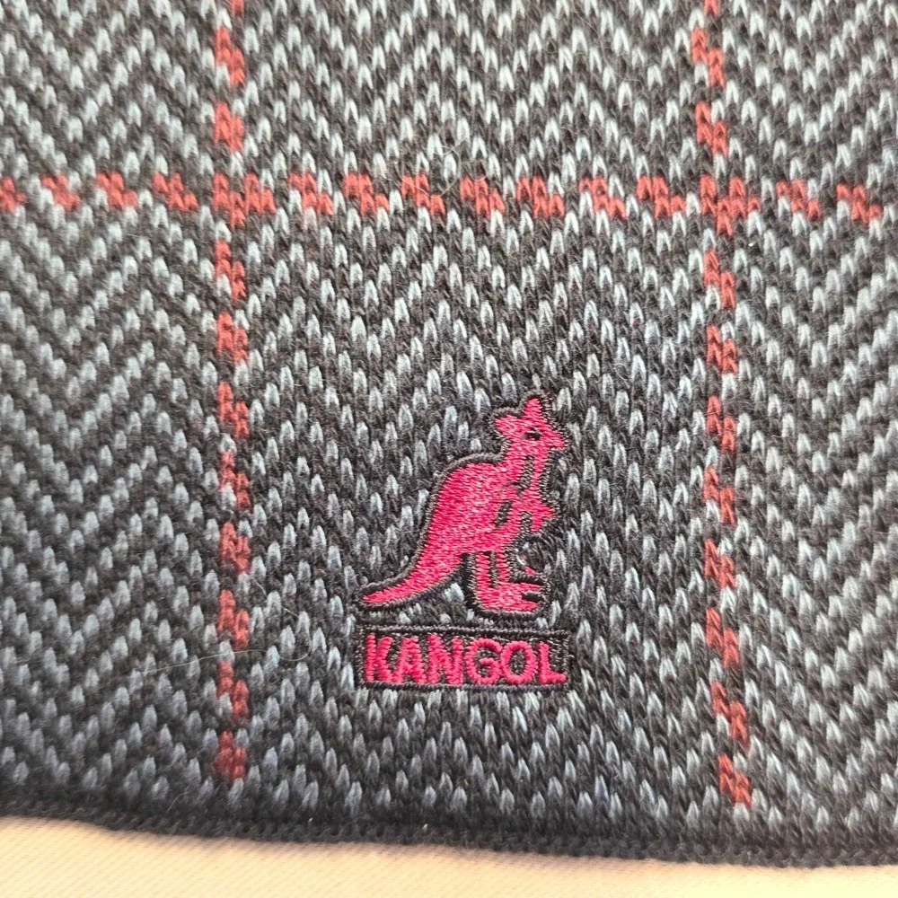 Kangol Mens Scarf‎ Black Gray Burgundy Check Knit Acrylic Winter Muffler 59